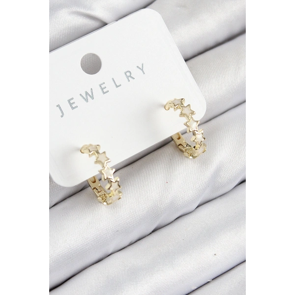 Pirinç Zirkon Taşlı Yıldız Model Gold Renk Kadın Küpe