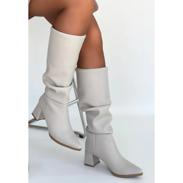 Pitay Bej Cilt Topuklu Çizme