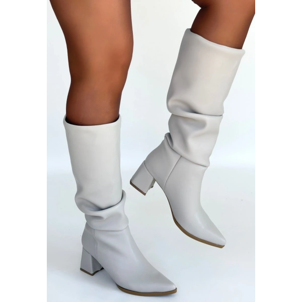 Pitay Bej Cilt Topuklu Çizme