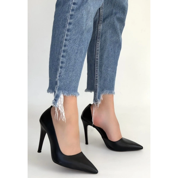 Pley Siyah Cilt Stiletto Ayakkabı