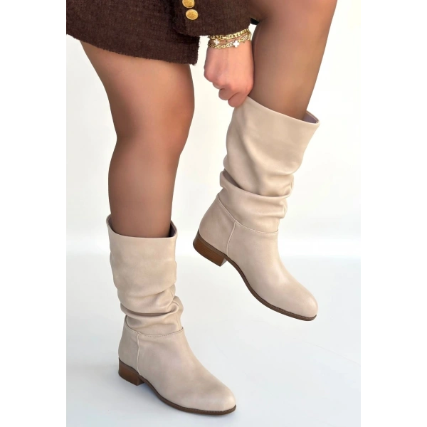 Plod Bej Cilt Körüklü Çizme