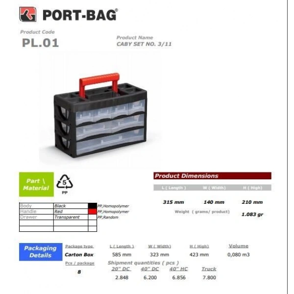 Portbag PL01 Caby 3/11 Çekmece Seti