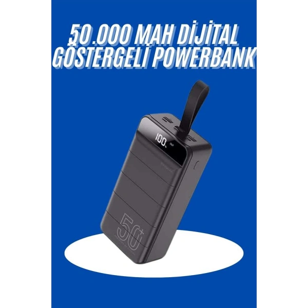 Powerbank 50.000 Mah Dijital Göstergeli Taşınabilir 4 Portlu Hızlı Powerbank