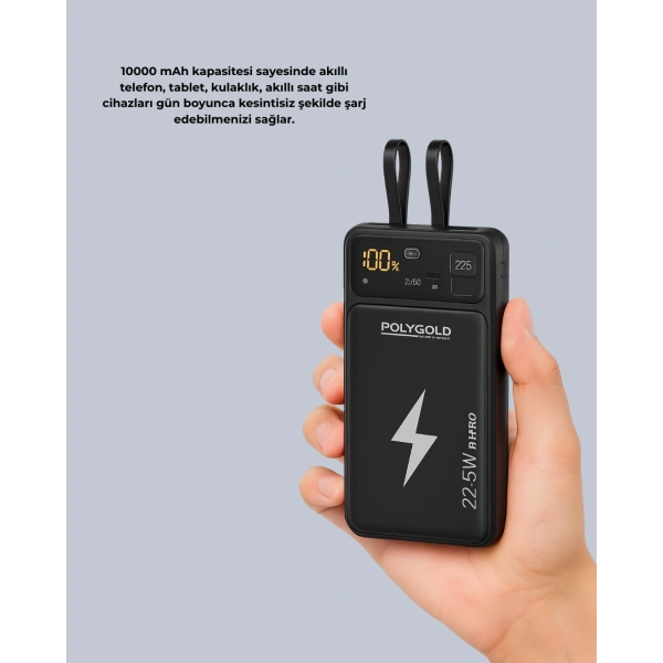 Powerbank Hızlı Şarj 10000 mAh Dahili Kablo