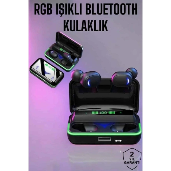 Powerbank Özellikli Kablosuz Bluetooth Kulaklık RGB Işıklı