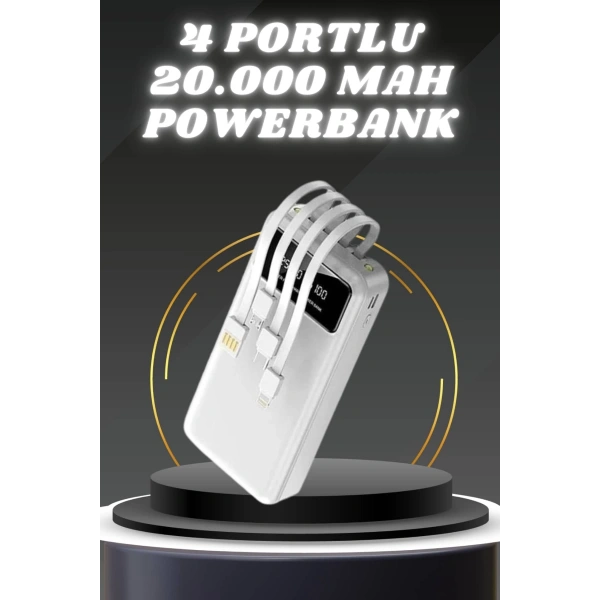 Powerbank Şarj Cihazı 4 Çıkışlı 20.000 MAH Powerbank Kompakt Yüksek Kapasiteli Hızlı Şarj