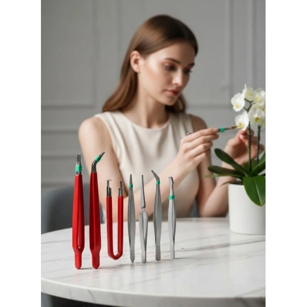 Premium 7 Parça Çelik Profesyonel Çiçek Bakım ve Teraryum Cımbız Seti - Lüks Bakım Kiti