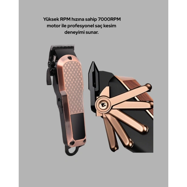 Profesyonel 7000RPM Saç Kesim Makinesi – Type-C Şarjlı, LCD Ekranlı, 4 Kademeli Ayar