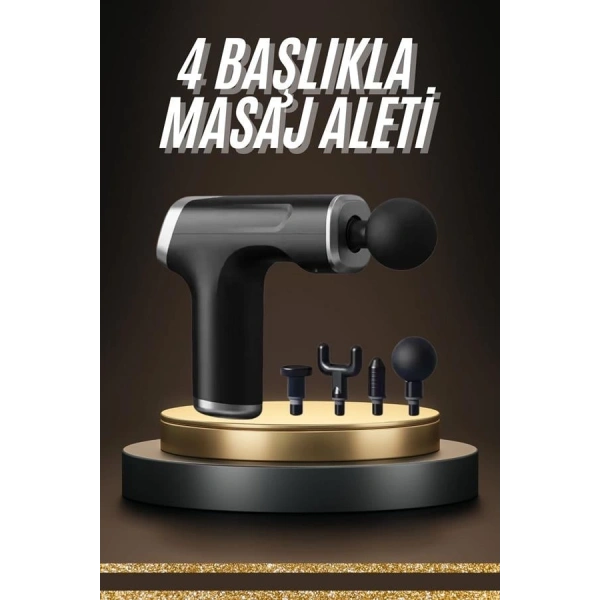 Profesyonel Masaj Tabancası Sporcu Masaj Aleti 4 Başlıklı Şarjlı Titreşimli