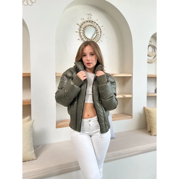 Puffer kısa mont haki st25534