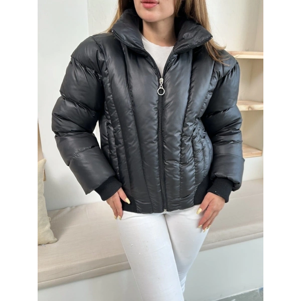 Puffer kısa mont siyah st25534