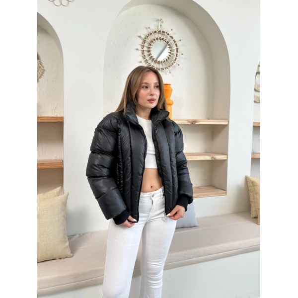 Puffer kısa mont siyah st25534