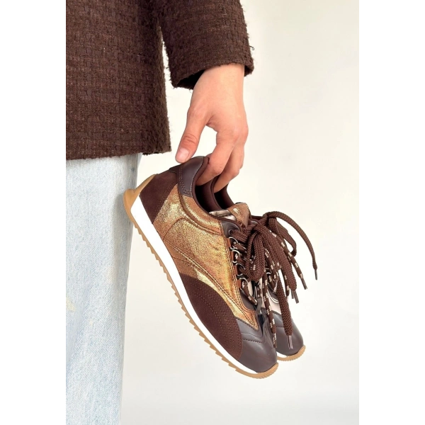 Reat Kahverengi Cilt Bağcıklı  Paraşüt Detaylı Spor Ayakkabı