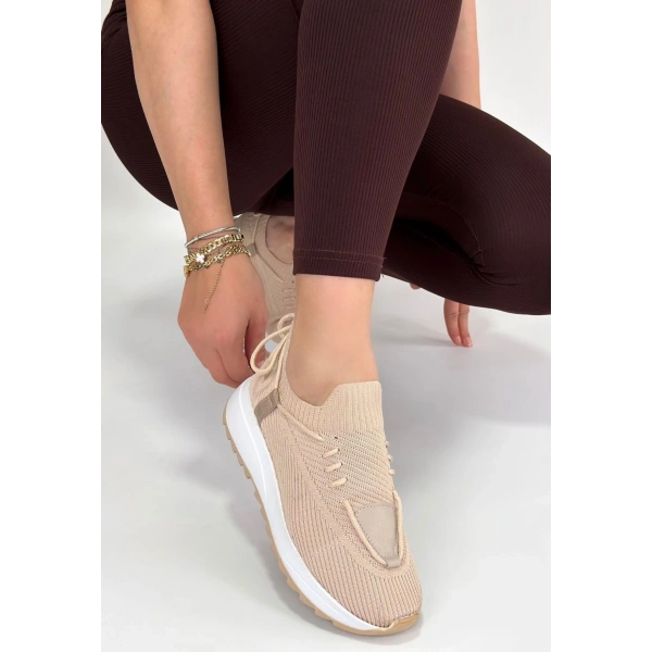 Renji Bej Triko Bağcıklı Spor Ayakkabı