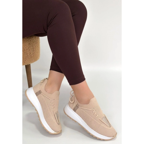 Renji Bej Triko Bağcıklı Spor Ayakkabı