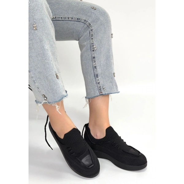 Renji Siyah Triko Bağcıklı Spor Ayakkabı