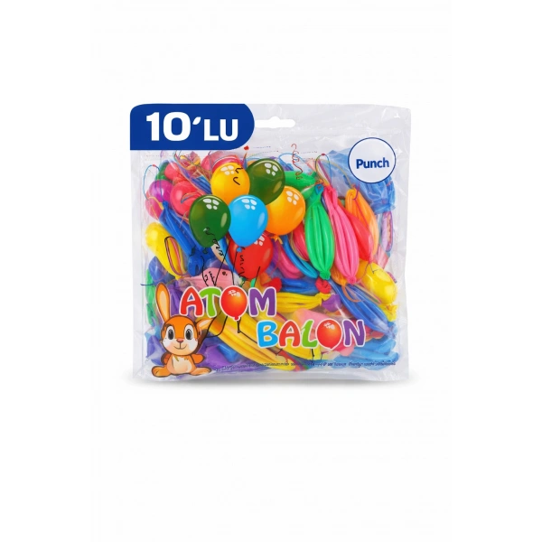 Renkli Atom Balon Punch Balon Lastik İpli Parti Balonu 10 ADET