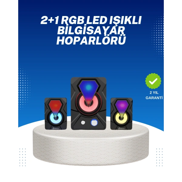 RGB Işıklı USB Hoparlör Seti 9W Çıkış Gücü Derin Bas
