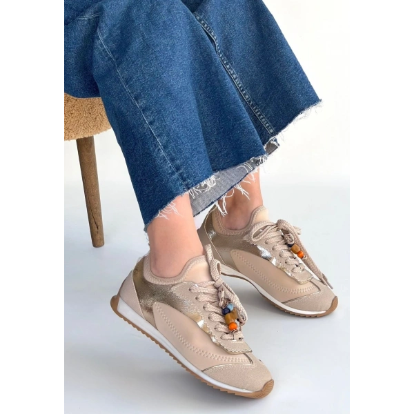 Riaf Bej Cilt Bağcıklı Spor Ayakkabı