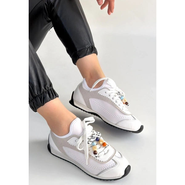 Riaf Beyaz Cilt Bağcıklı Spor Ayakkabı