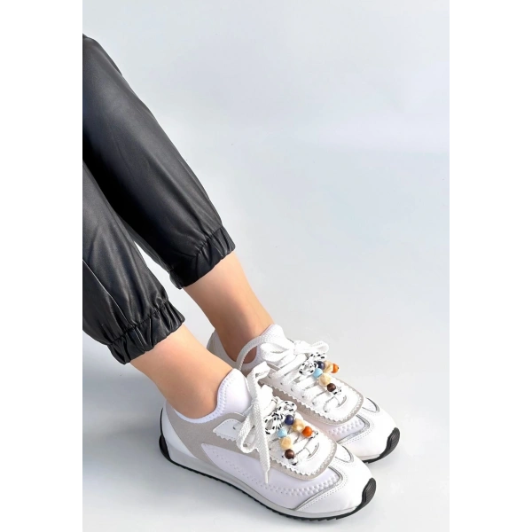 Riaf Beyaz Cilt Bağcıklı Spor Ayakkabı