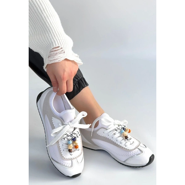 Riaf Beyaz Cilt Bağcıklı Spor Ayakkabı