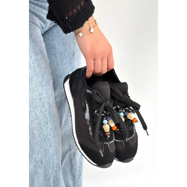 Riaf Siyah Cilt Bağcıklı Spor Ayakkabı