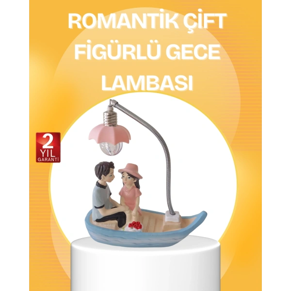 Romantik Çift Figürlü Gece Lambası Sandal Model Sevgiliye Özel Hediye
