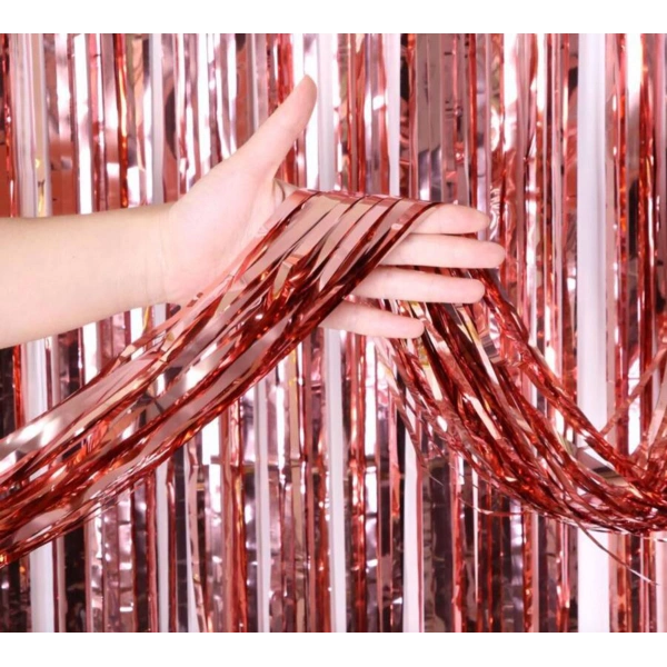 Rose Gold Püsküllü Kapı Perdesi - Parti, Bekarlığa Veda, Doğum Günü 1x2 m