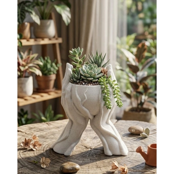 Sanatsal El Figürlü 3D Baskı Dekoratif Saksı Vazo Ev Ofis Dekoru