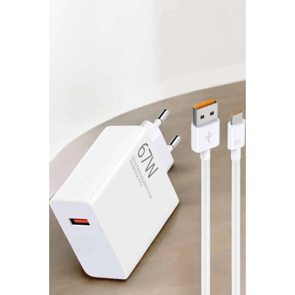 Şarj Aleti 67W Hızlı Şarj Turbo Type-C Uyumlu Şarj Adaptörü Kablosu