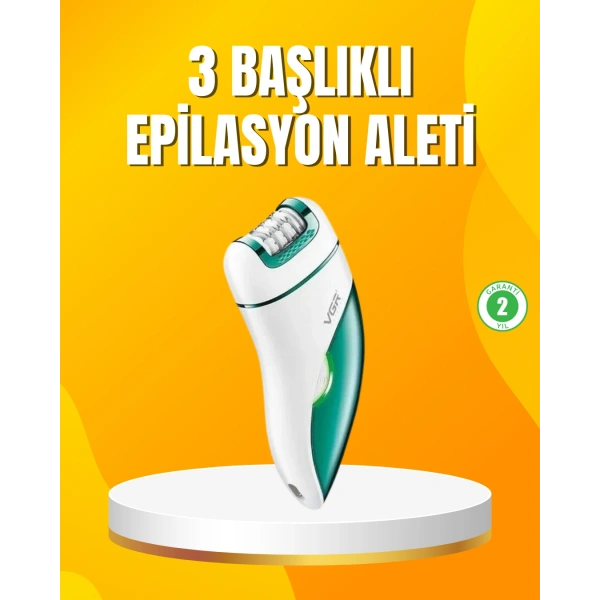 Şarjlı 3’ü 1 Arada VGR Epilatör LED Işıklı Suya Dayanıklı Hassas Bölge Epilasyon Makinesi