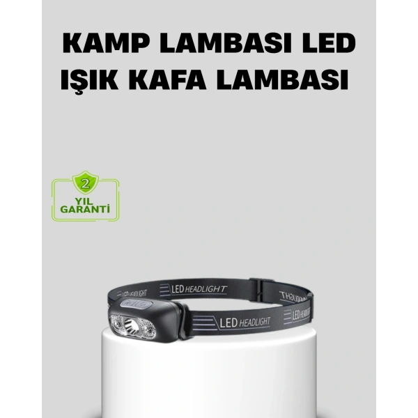 Şarjlı LED Kafa Feneri | 4 Modlu Akıllı Sensörlü Far | Su Geçirmez IPX5 Kamp ve Balıkçı Lambası