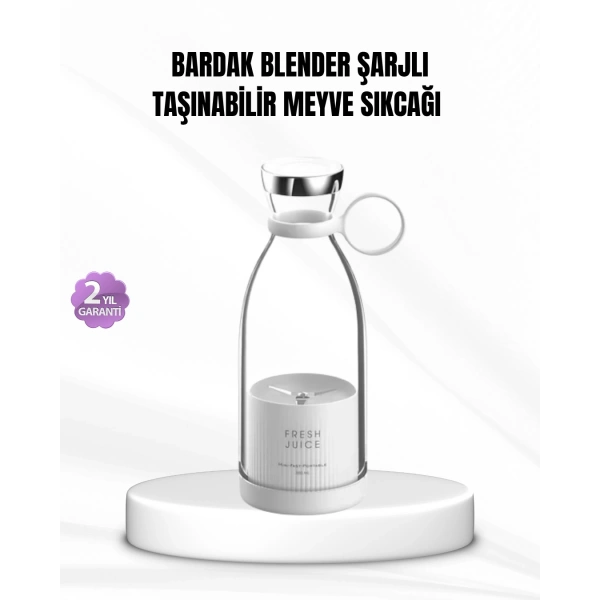 Şarjlı Portatif Blender – Gıda Sınıfı Malzeme, 10 Kullanımlık Pil, Mini Boy ve Hafif Tasarım