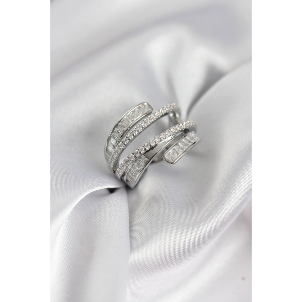 Sarmal Zirkon Baget Taşlı Gümüş Renk Kadın Yüzük