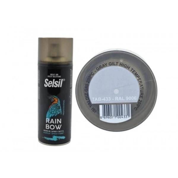 Selsil Rainbow Akrilik Sprey Boya 200 Derece Isıya Dayanıklı Yaldız Gri