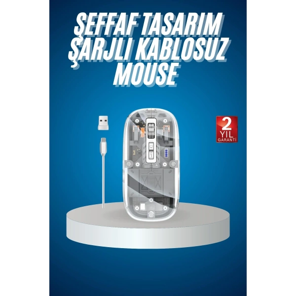 Sessiz Tıklama Çift Modlu Bluetooth Ve Alıcı Şeffaf Mouse Fare