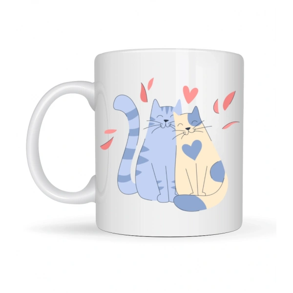 Sevimli Aşık Kediler Desenli Porselen Kupa Model 42 – Love Cats Tasarım Sevgiliye Hediye, Kahve & Çay Kupası