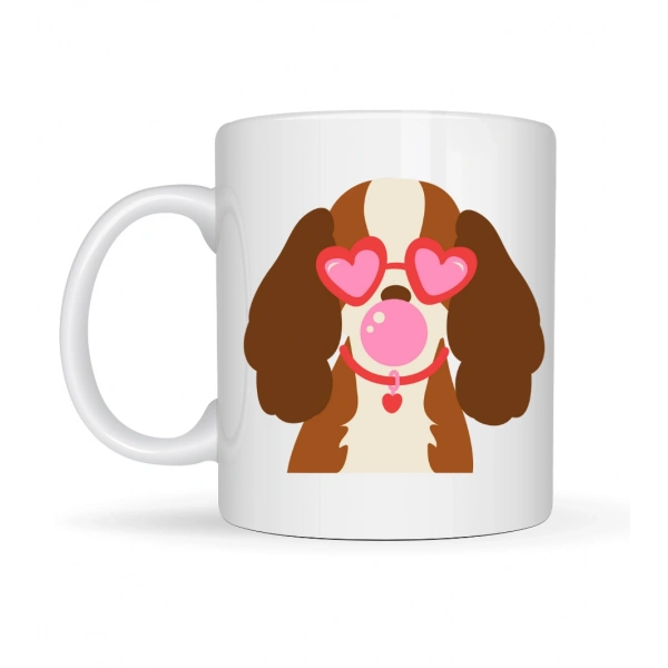 Sevimli Köpek Figürlü Kalpli Gözlüklü Porselen Kupa Model 45 – Aşk Dolu Tasarım