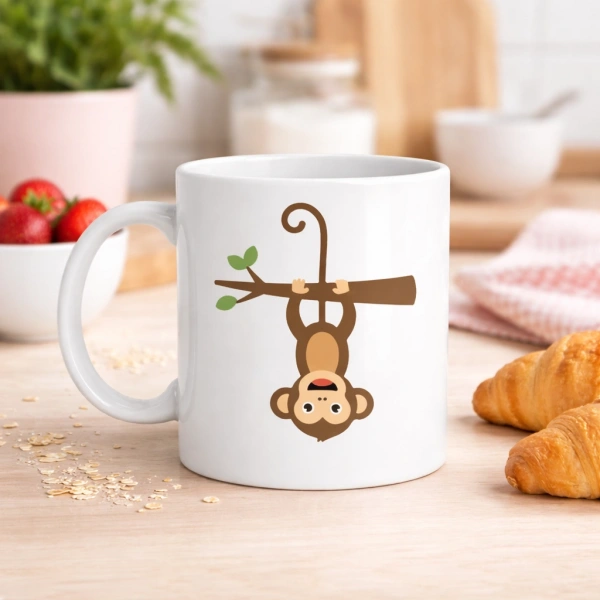 Sevimli Maymun Desenli Porselen Kupa MODEL 73 – Eğlenceli Tasarım, Kahve & Çay Kupası