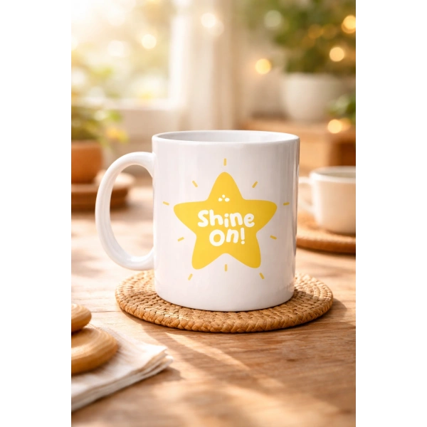 Shine On PARLAMAYA DEVAM ET Yıldız Tasarımlı Porselen Kupa MODEL 155 – Motivasyon Kupası – Günlük Kullanıma Uygun Şık Kahve & Çay Kupası