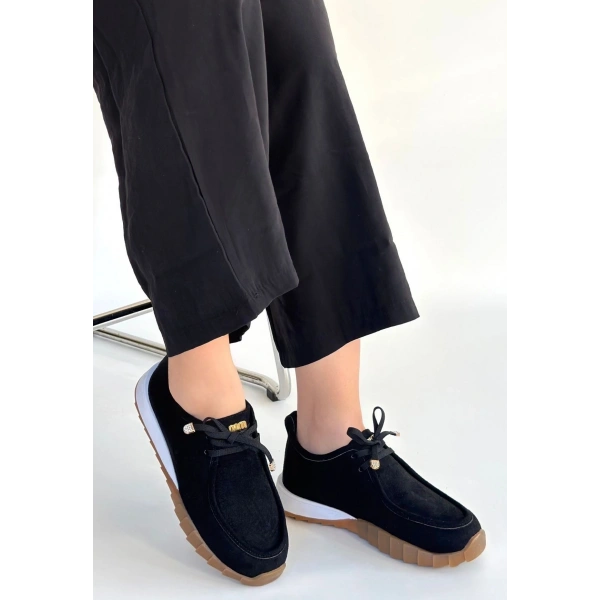 Sier Siyah Süet Bağcıklı Spor Ayakkabı