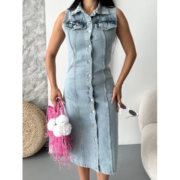 Sıfır kol kar yıkama tunik ceket mavi d2520