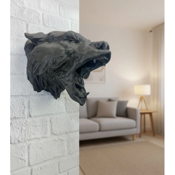 Siyah Ayı Figürü Duvar Dekoru Asılabilir Hediyelik Heykel 25x19 cm