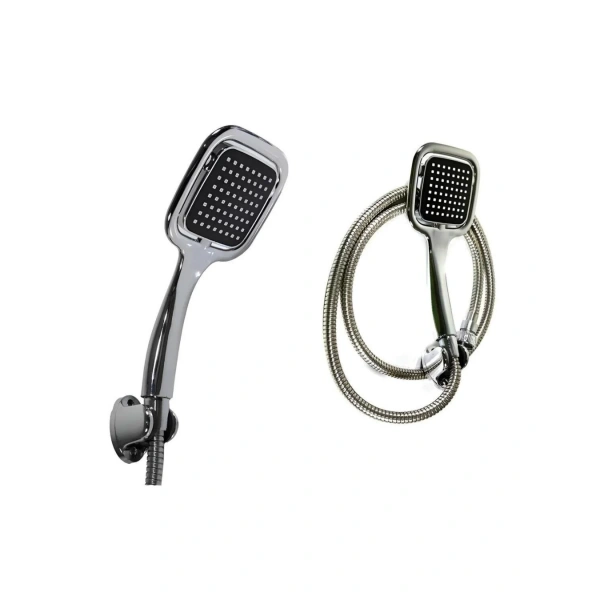 Siyah El Duşu Seti Spiral Duş Hortumu ve Duvar Askılı Çok Fonksiyonlu Duş Başlığı