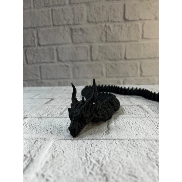 Siyah Hareketli Ejderha Figürü Esnek Gövdeli Dekoratif Tasarım 60 cm