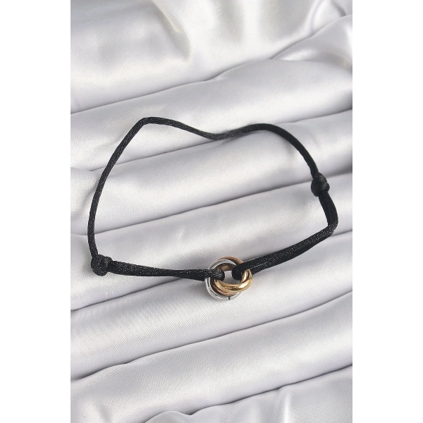 Siyah Renk İpli Asansörlü Mix Renk Çelik Halka Model Kadın Bileklik