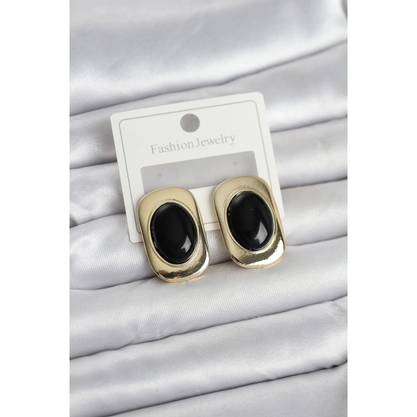 Siyah Renk Kare Model Vintage Kadın Küpe