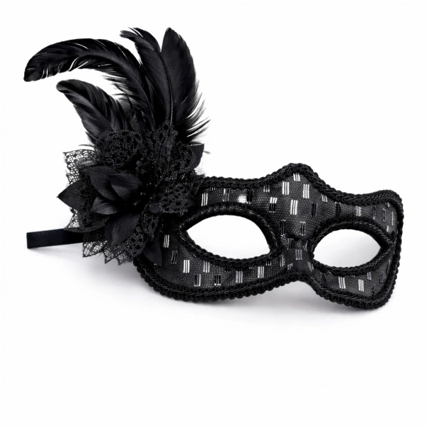 Siyah Tüylü Balo Maskesi Kadın Parti Aksesuarı