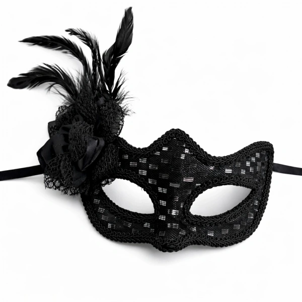 Siyah Tüylü Balo Maskesi Kadın Parti Aksesuarı